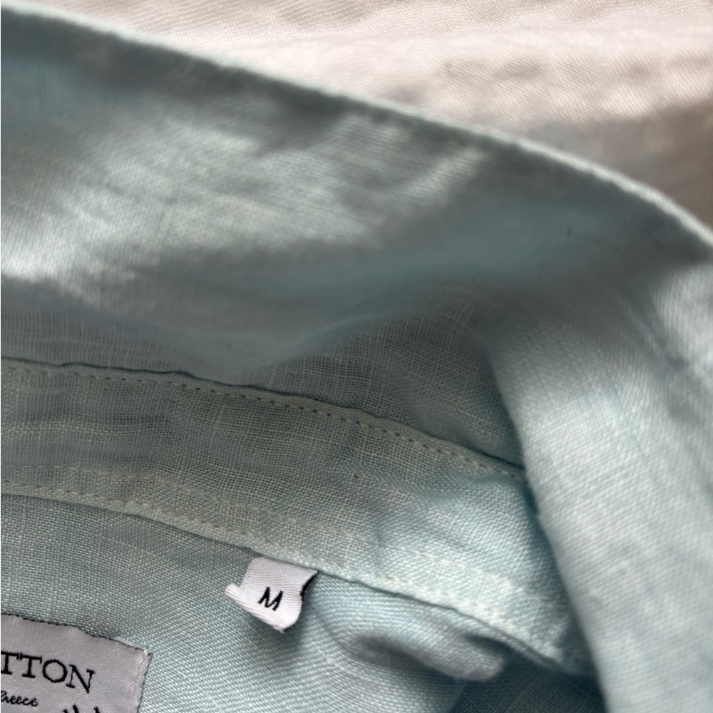 Haris Cotton Baby Blue Linen Gauze Beachy Coastal Boyfriend Style Shirt - Picture 6 of 10